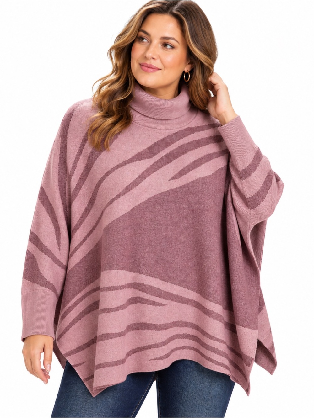 Alfani Two-Tone Dusty Rose Turtleneck Poncho Sweater